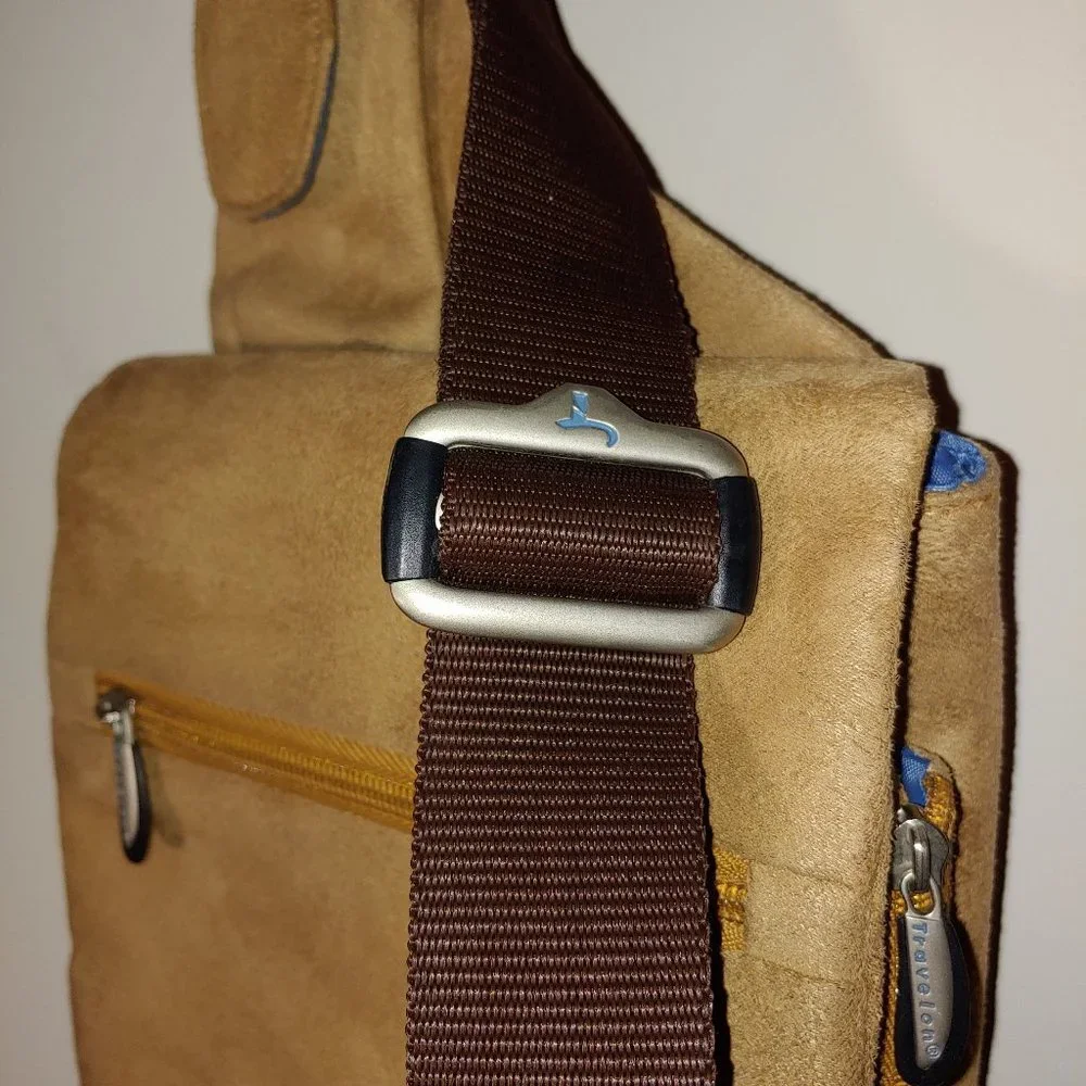 Travelon Crossbody Sling Bag Organizer Anti Theft Faux Suede Brown